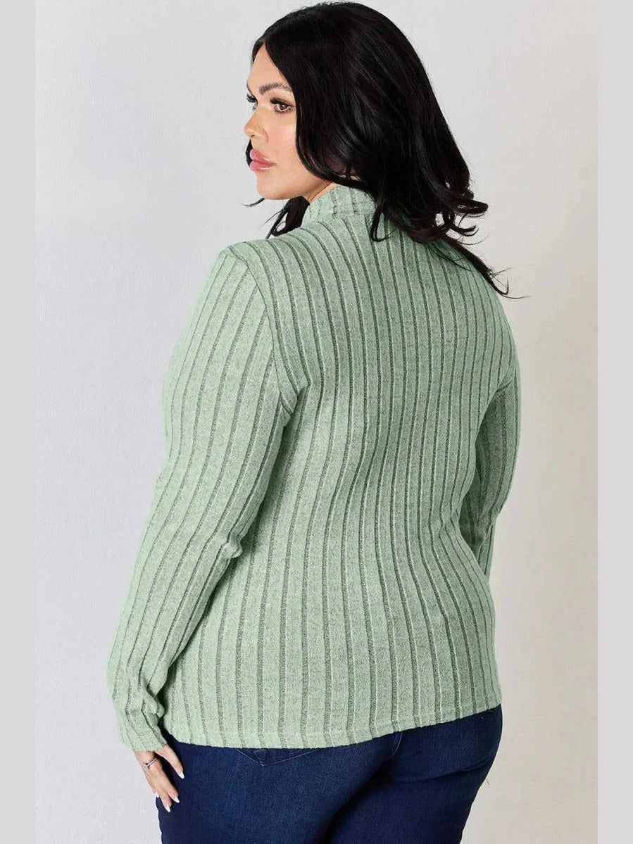 Basic Bae Full Size Ribbed Mock Neck Long Sleeve T-Shirt -- 