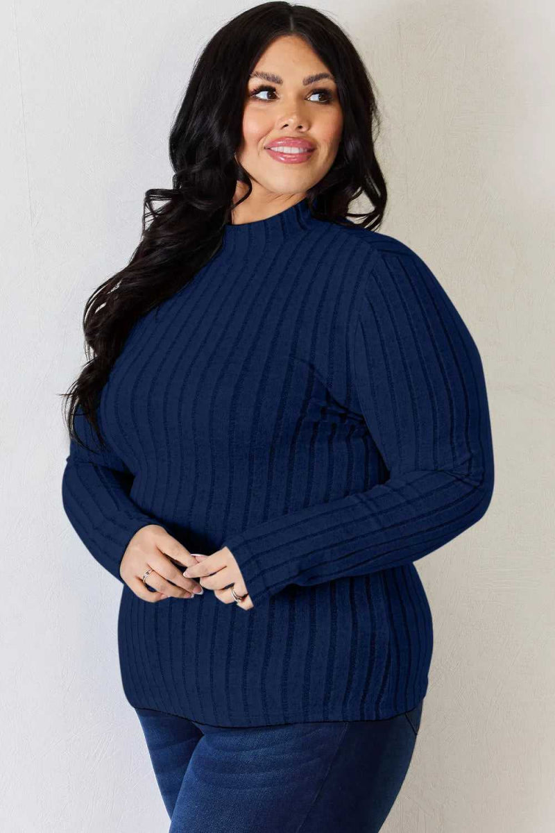 Basic Bae Full Size Ribbed Mock Neck Long Sleeve T-Shirt - Hopeford Streams