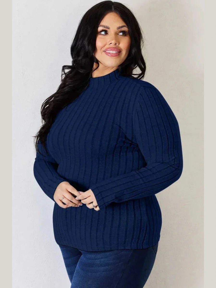 Basic Bae Full Size Ribbed Mock Neck Long Sleeve T-Shirt -- 