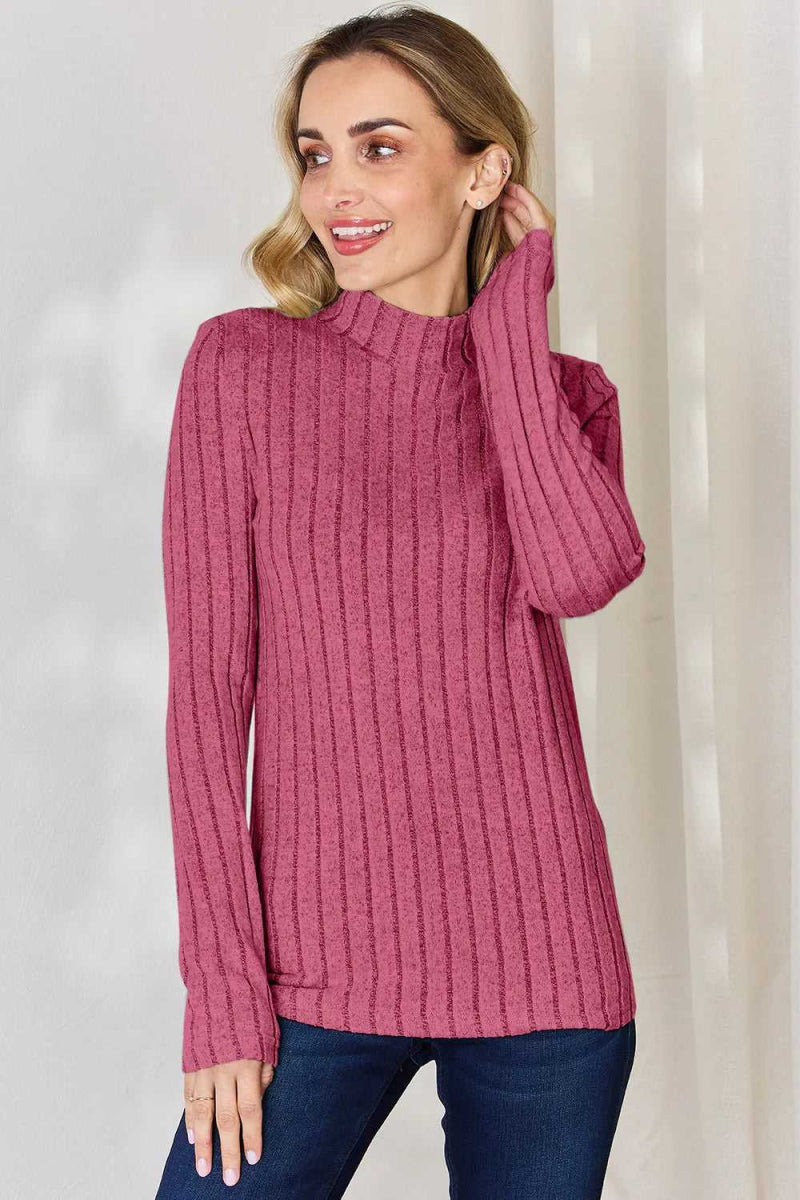 Basic Bae Full Size Ribbed Mock Neck Long Sleeve T-Shirt - Hopeford Streams