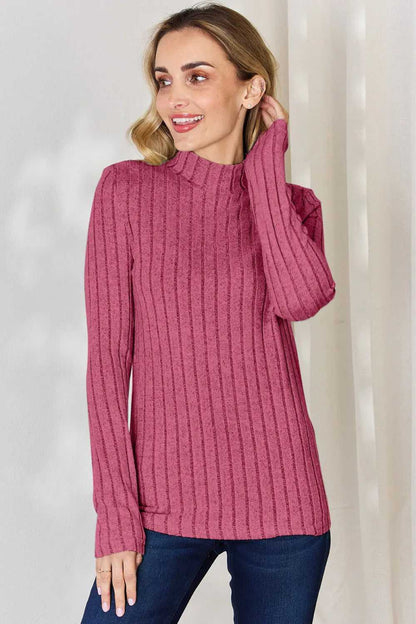 Basic Bae Full Size Ribbed Mock Neck Long Sleeve T-Shirt - Hopeford Streams