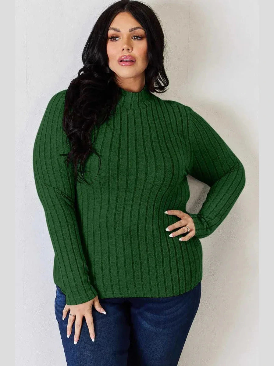 Basic Bae Full Size Ribbed Mock Neck Long Sleeve T-Shirt -- 