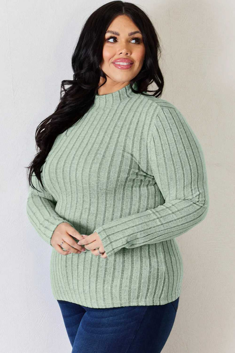 Basic Bae Full Size Ribbed Mock Neck Long Sleeve T-Shirt - Hopeford Streams