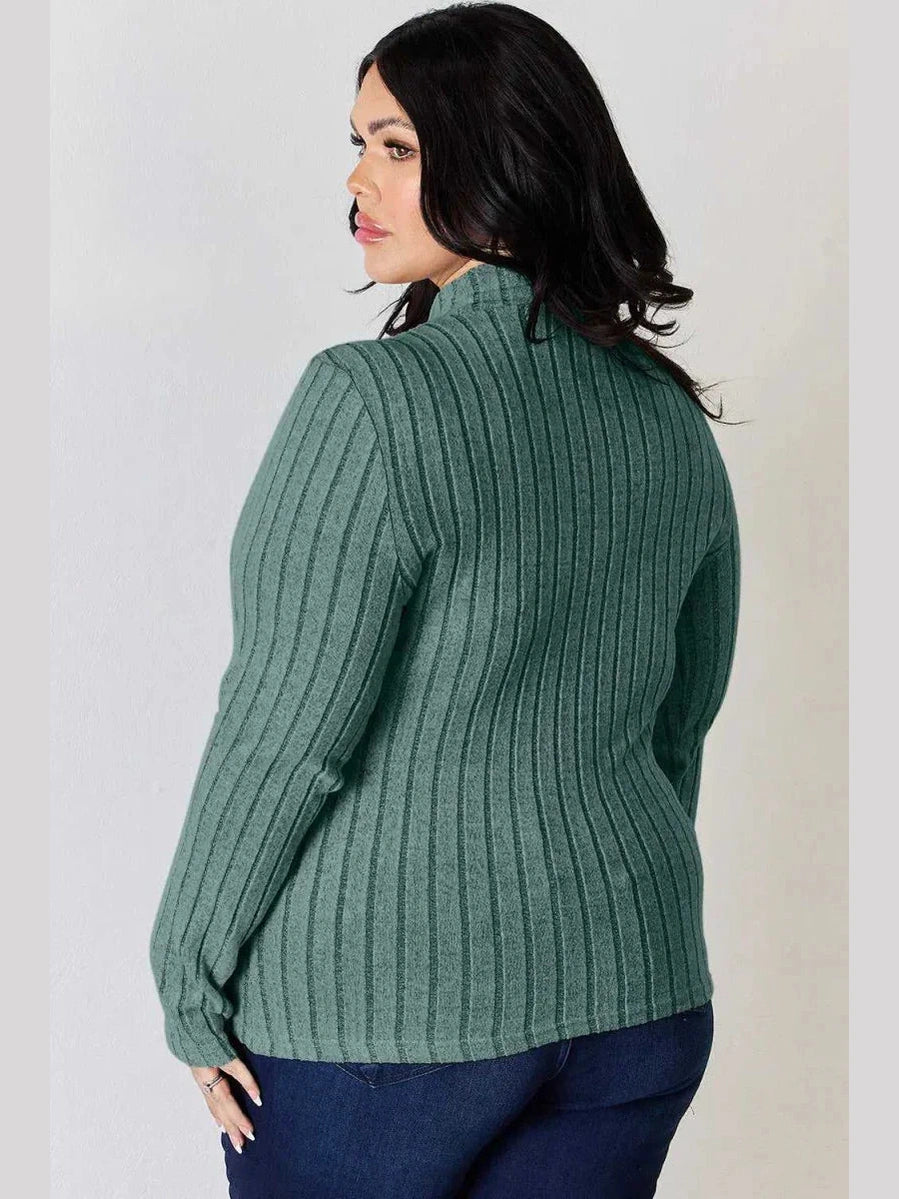 Basic Bae Full Size Ribbed Mock Neck Long Sleeve T-Shirt -- 