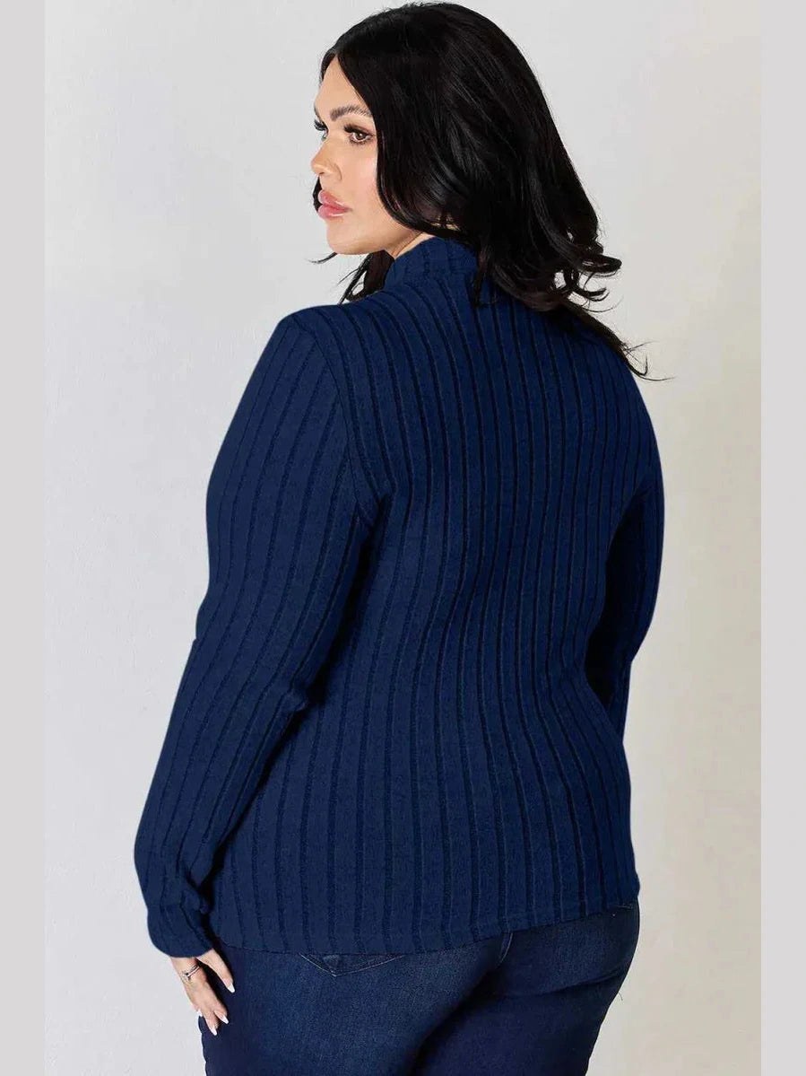 Basic Bae Full Size Ribbed Mock Neck Long Sleeve T-Shirt -- 