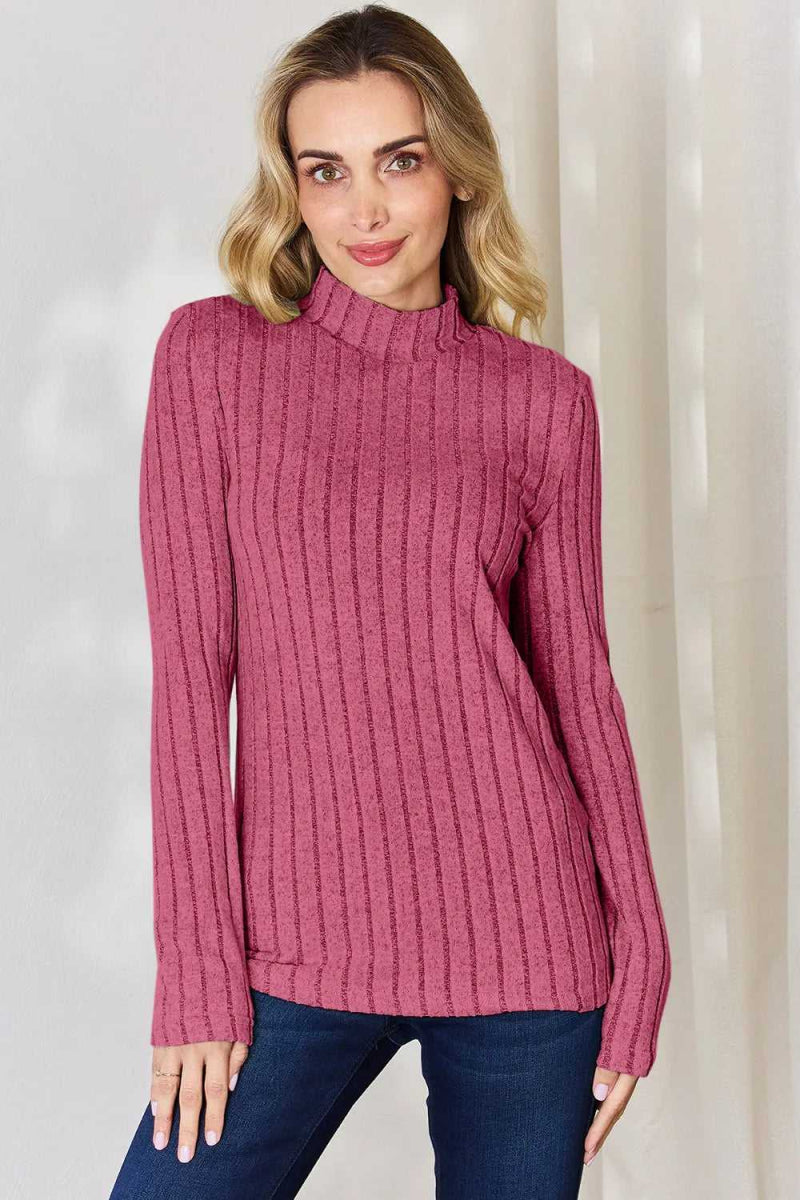 Basic Bae Full Size Ribbed Mock Neck Long Sleeve T-Shirt - Hopeford Streams
