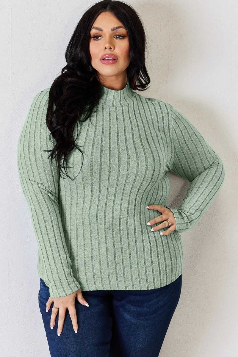 Basic Bae Full Size Ribbed Mock Neck Long Sleeve T-Shirt - Hopeford Streams