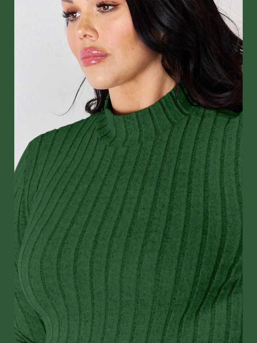 Basic Bae Full Size Ribbed Mock Neck Long Sleeve T-Shirt -- 