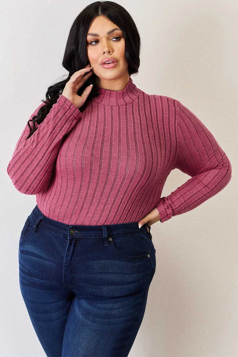 Basic Bae Full Size Ribbed Mock Neck Long Sleeve T-Shirt - Hopeford Streams
