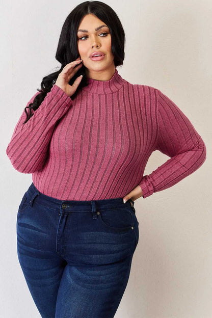 Basic Bae Full Size Ribbed Mock Neck Long Sleeve T-Shirt - Hopeford Streams