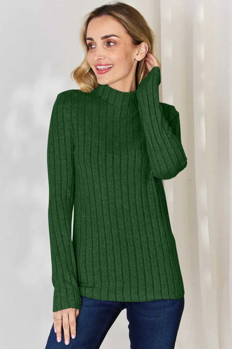 Basic Bae Full Size Ribbed Mock Neck Long Sleeve T-Shirt -- 