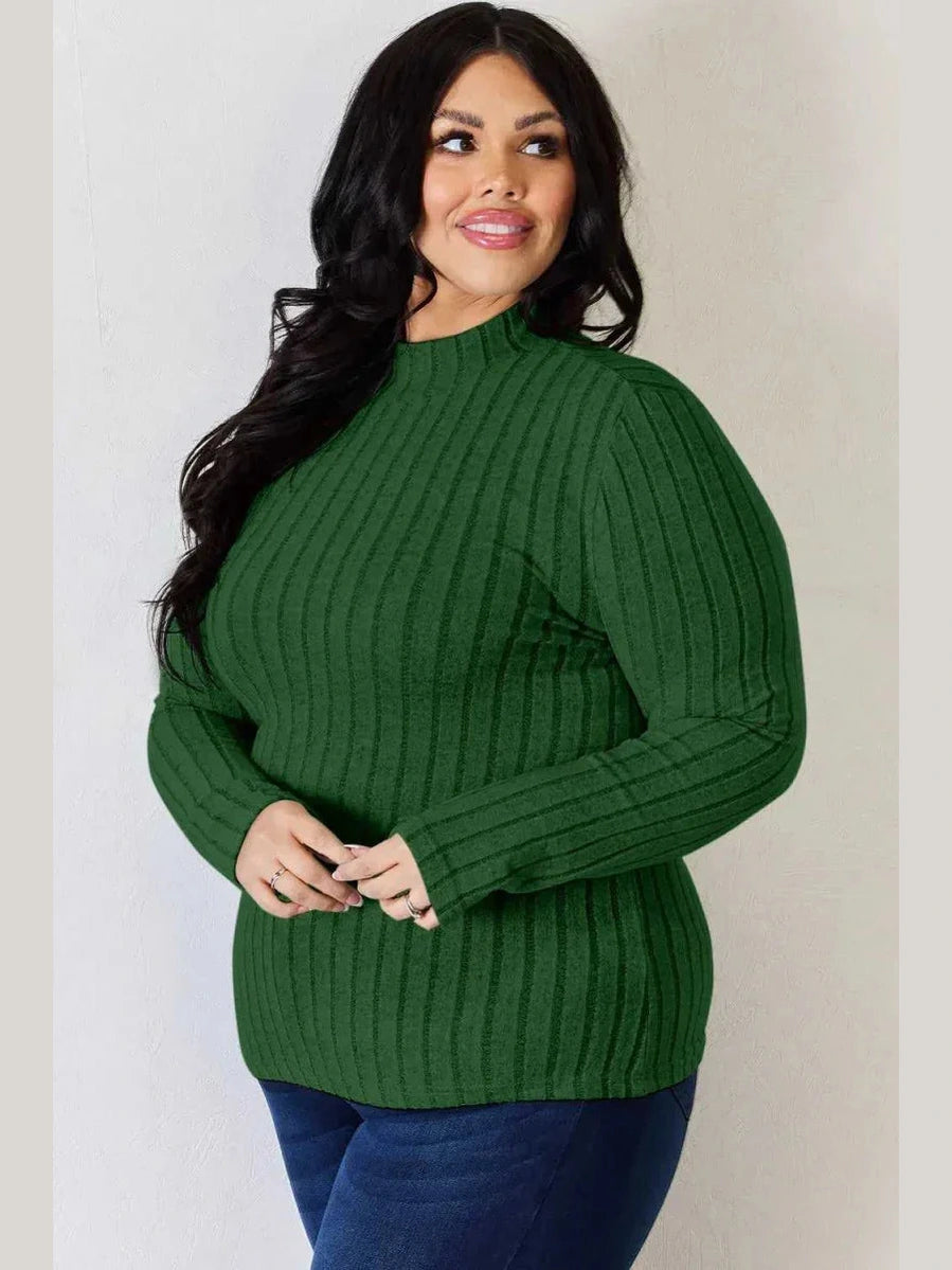 Basic Bae Full Size Ribbed Mock Neck Long Sleeve T-Shirt -- 