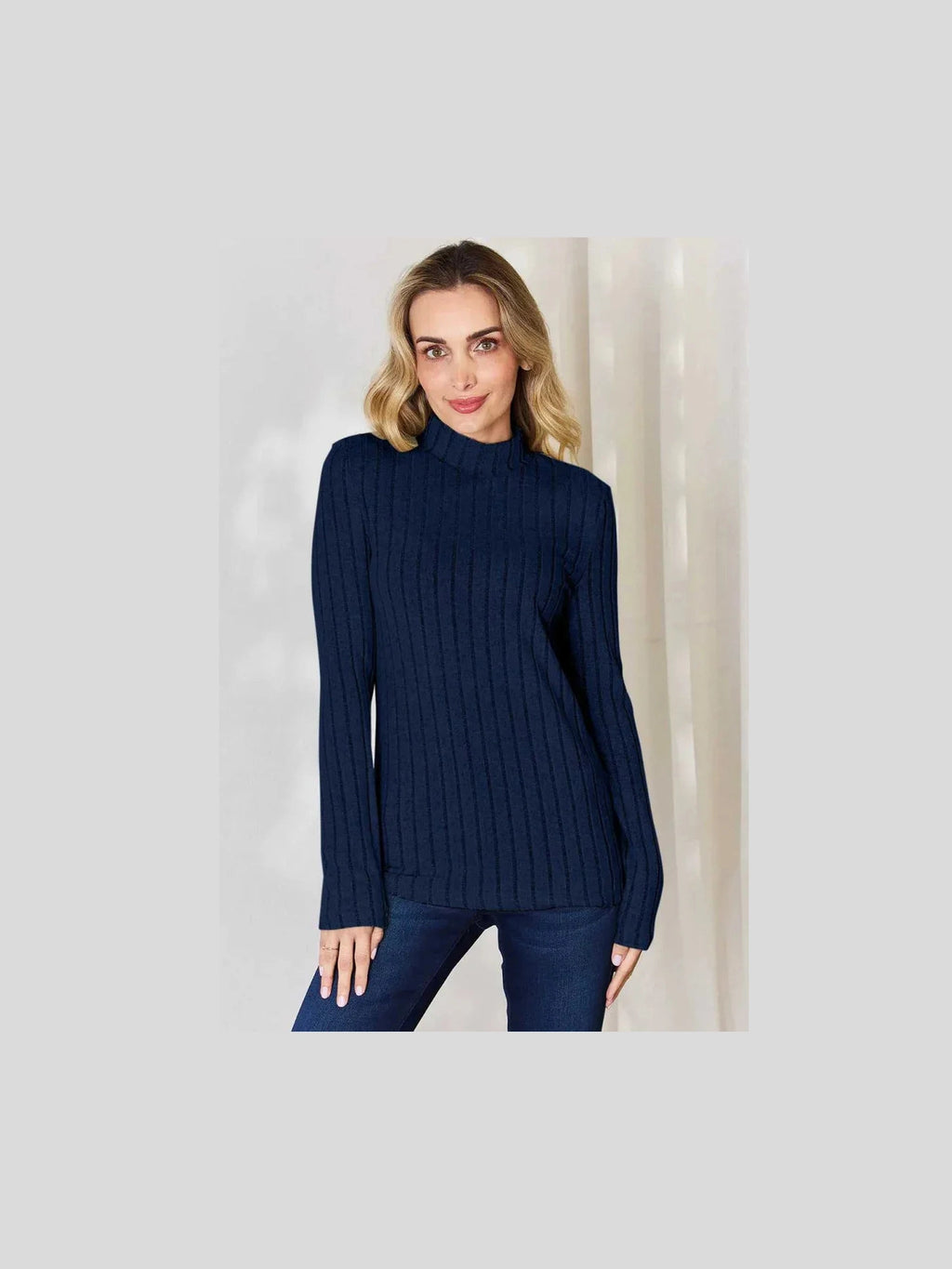 Basic Bae Full Size Ribbed Mock Neck Long Sleeve T-Shirt -- 
