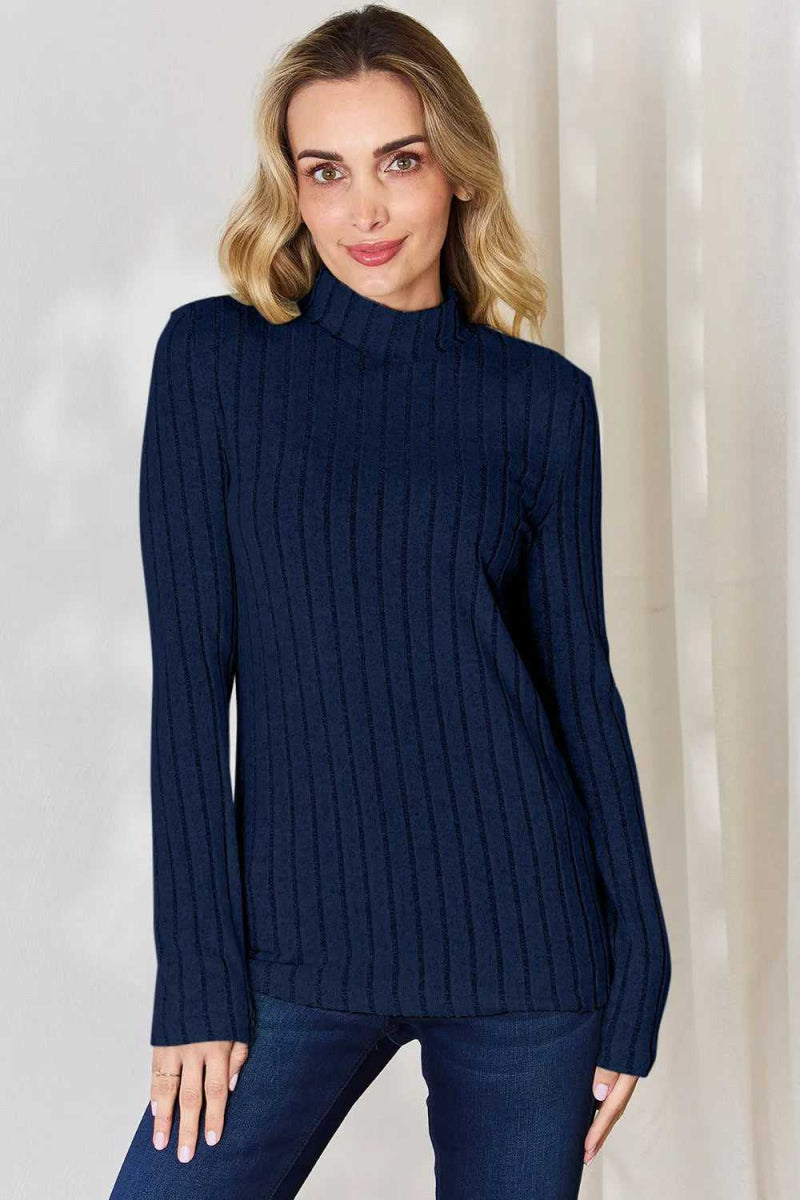 Basic Bae Full Size Ribbed Mock Neck Long Sleeve T-Shirt - Hopeford Streams