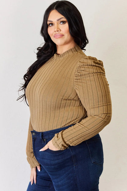 Basic Bae Full Size Ribbed Mock Neck Puff Sleeve T-Shirt - Hopeford Streams