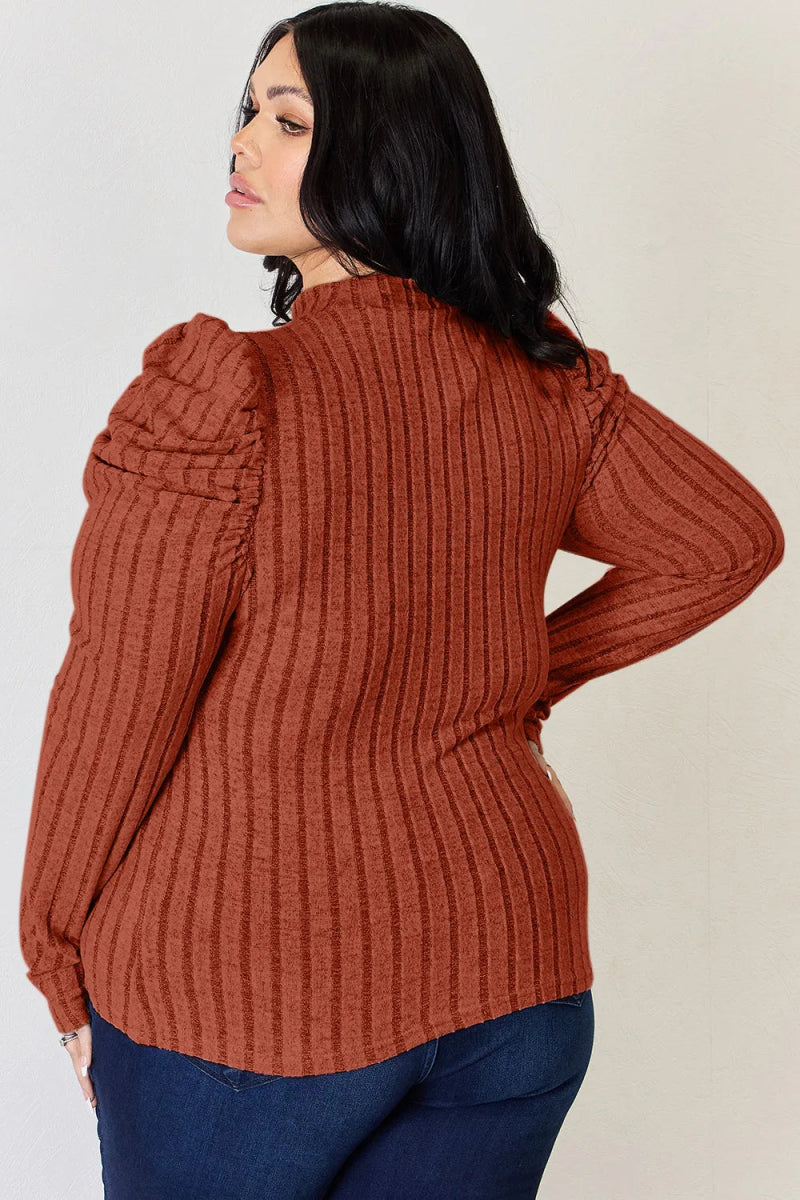 Basic Bae Full Size Ribbed Mock Neck Puff Sleeve T-Shirt - Hopeford Streams
