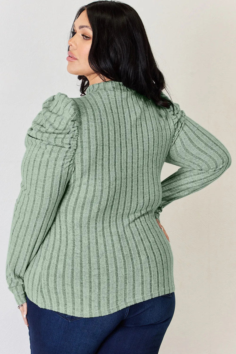Basic Bae Full Size Ribbed Mock Neck Puff Sleeve T-Shirt - Hopeford Streams