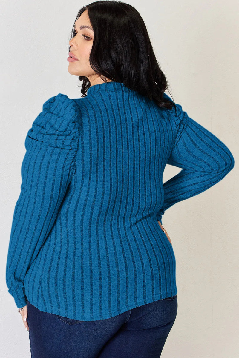 Basic Bae Full Size Ribbed Mock Neck Puff Sleeve T-Shirt - Hopeford Streams