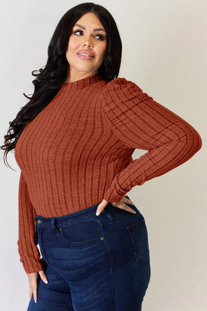 Basic Bae Full Size Ribbed Mock Neck Puff Sleeve T-Shirt - Hopeford Streams