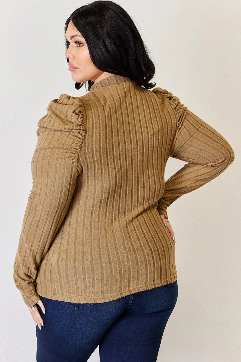 Basic Bae Full Size Ribbed Mock Neck Puff Sleeve T-Shirt - Hopeford Streams