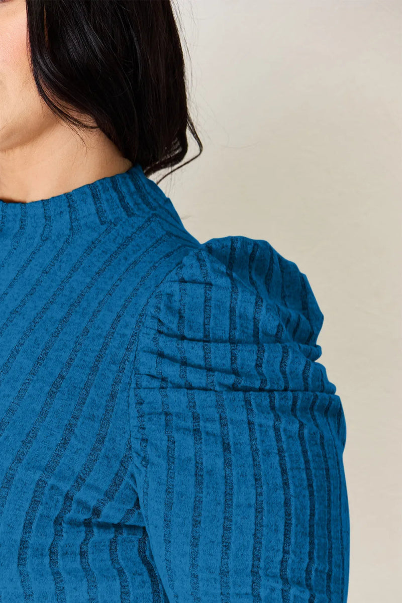 Basic Bae Full Size Ribbed Mock Neck Puff Sleeve T-Shirt - Hopeford Streams