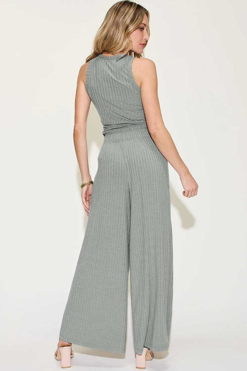 Basic Bae Full Size Ribbed Tank and Wide Leg Pants Set - Hopeford Streams