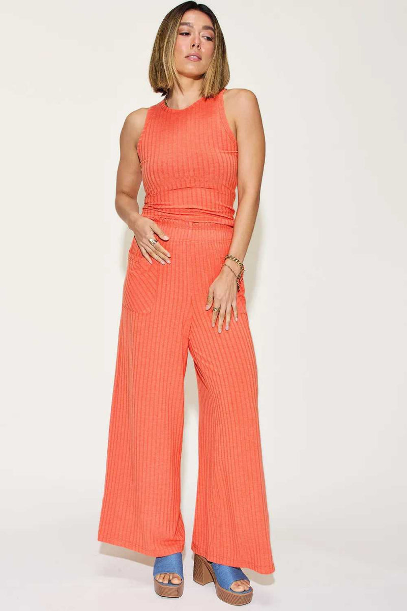 Basic Bae Full Size Ribbed Tank and Wide Leg Pants Set - Hopeford Streams