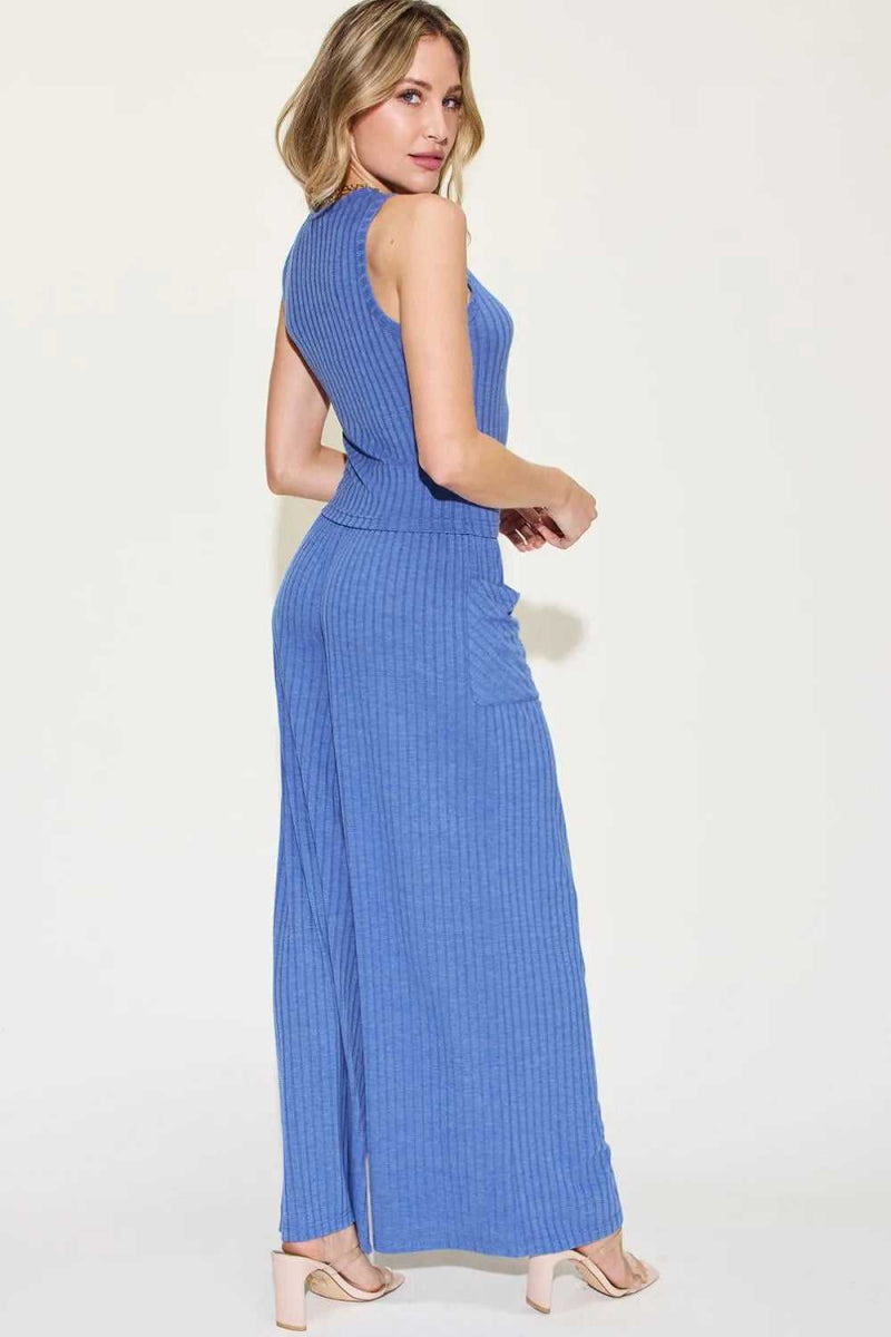 Basic Bae Full Size Ribbed Tank and Wide Leg Pants Set - Hopeford Streams