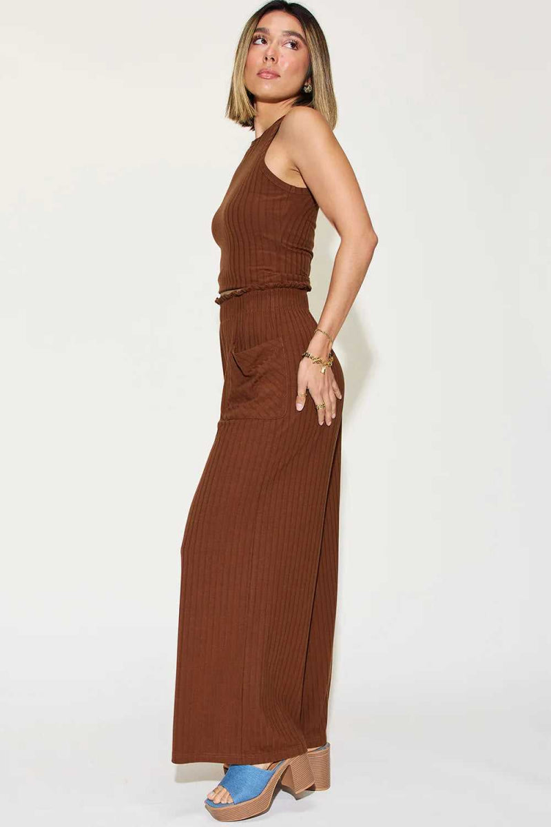 Basic Bae Full Size Ribbed Tank and Wide Leg Pants Set - Hopeford Streams