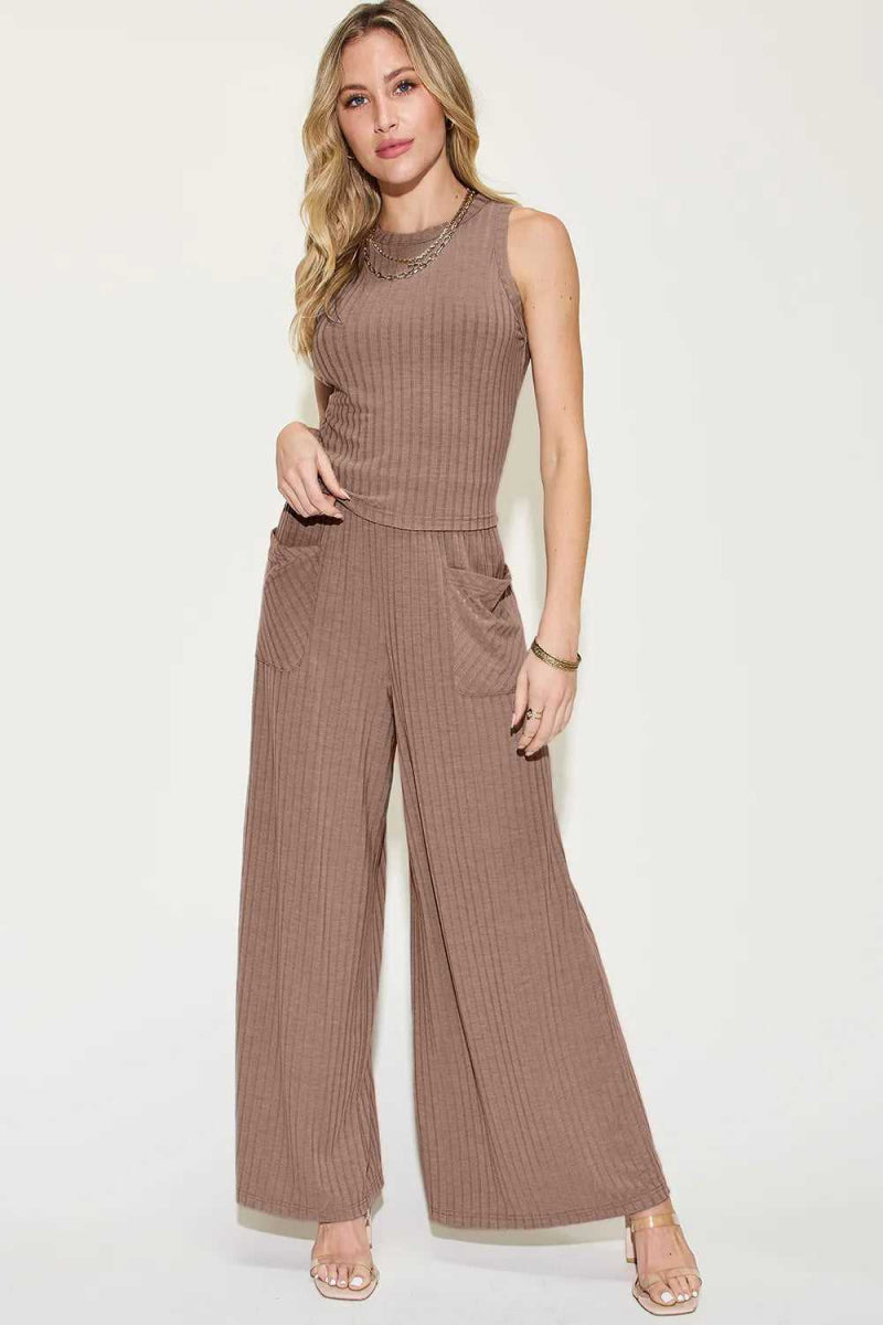 Basic Bae Full Size Ribbed Tank and Wide Leg Pants Set - Hopeford Streams