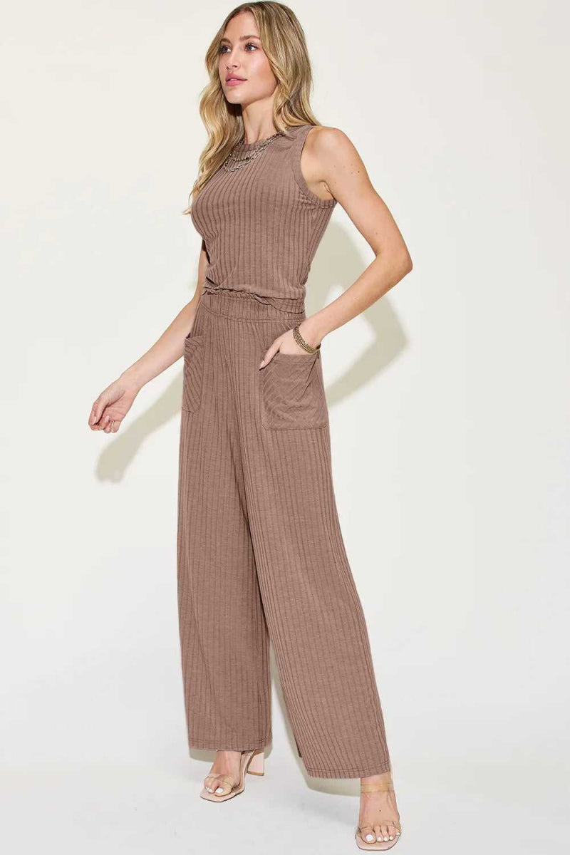 Basic Bae Full Size Ribbed Tank and Wide Leg Pants Set - Hopeford Streams