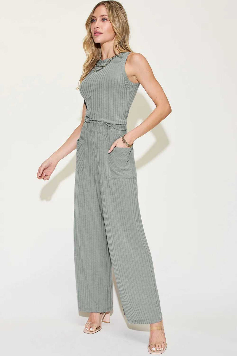 Basic Bae Full Size Ribbed Tank and Wide Leg Pants Set - Hopeford Streams