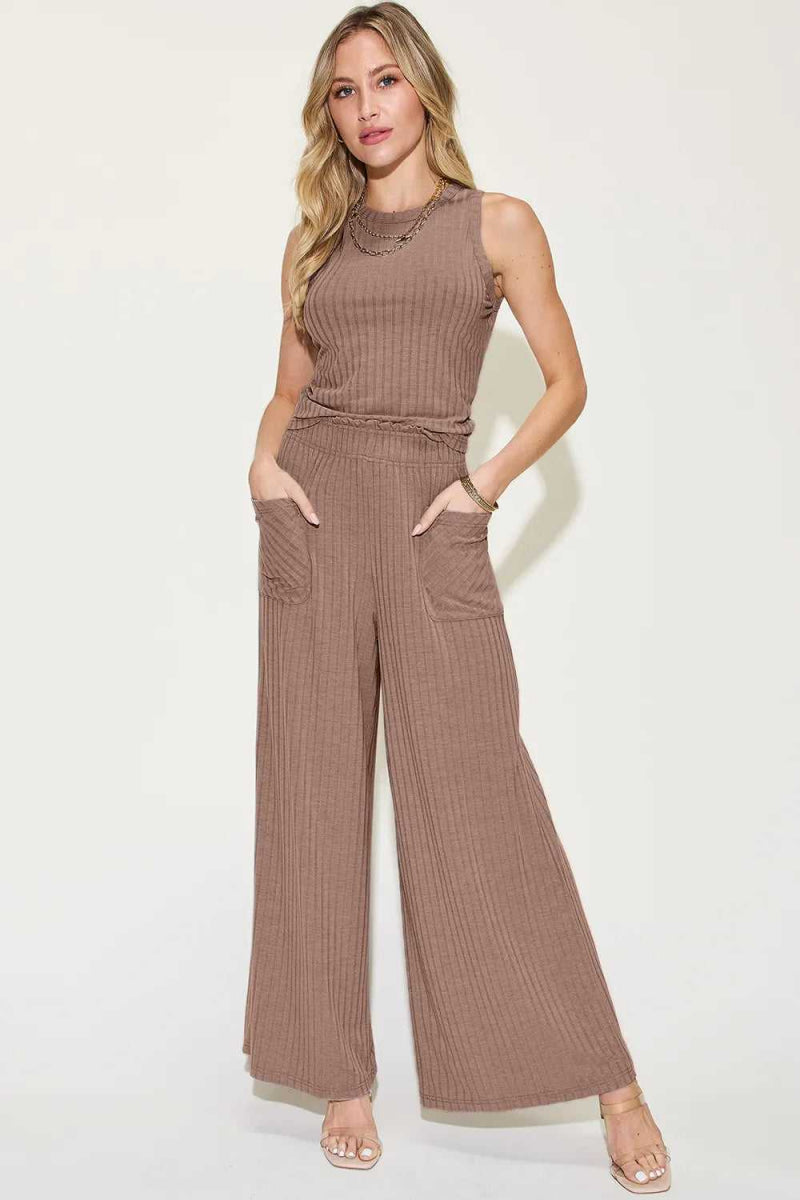 Basic Bae Full Size Ribbed Tank and Wide Leg Pants Set - Hopeford Streams