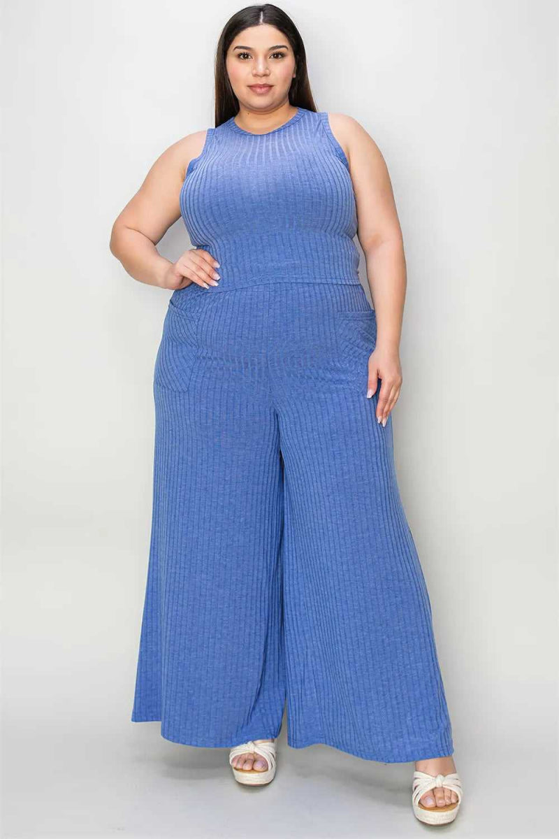 Basic Bae Full Size Ribbed Tank and Wide Leg Pants Set - Hopeford Streams