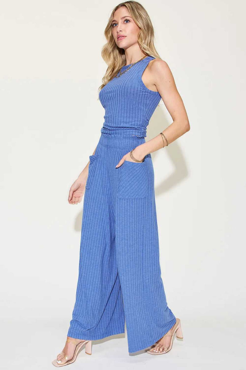 Basic Bae Full Size Ribbed Tank and Wide Leg Pants Set - Hopeford Streams
