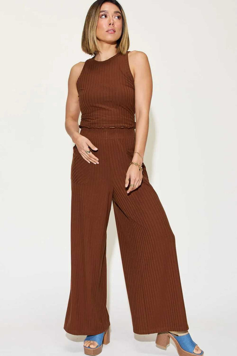 Basic Bae Full Size Ribbed Tank and Wide Leg Pants Set - Hopeford Streams