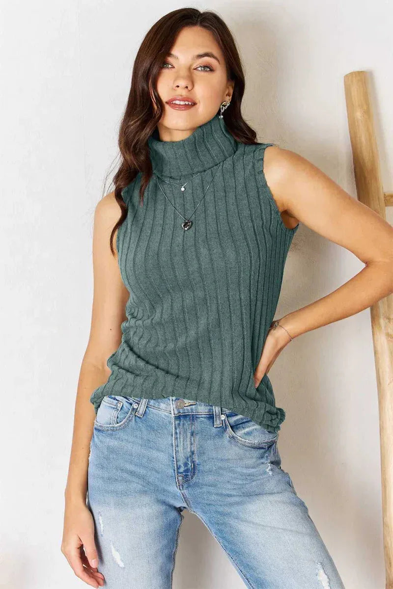 Basic Bae Full Size Ribbed Turtleneck Tank -- 