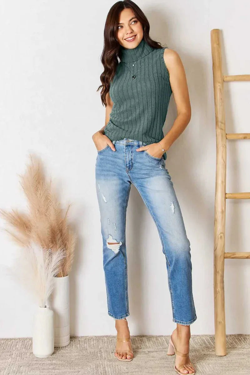 Basic Bae Full Size Ribbed Turtleneck Tank -- 