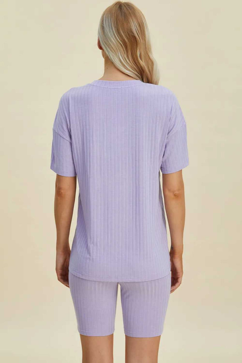 Basic Bae Full Size Ribbed V - Neck Short Sleeve Top and Shorts Set - Hopeford Streams
