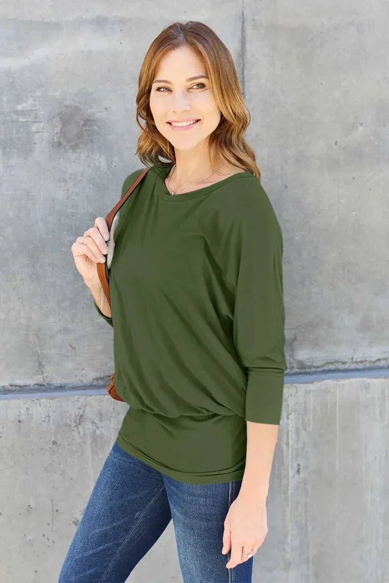 Basic Bae Full Size Round Neck Batwing Sleeve Top -- 