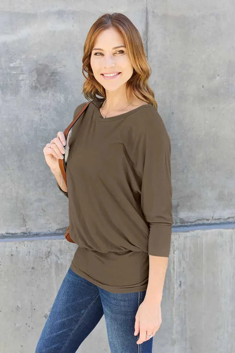 Basic Bae Full Size Round Neck Batwing Sleeve Top -- 