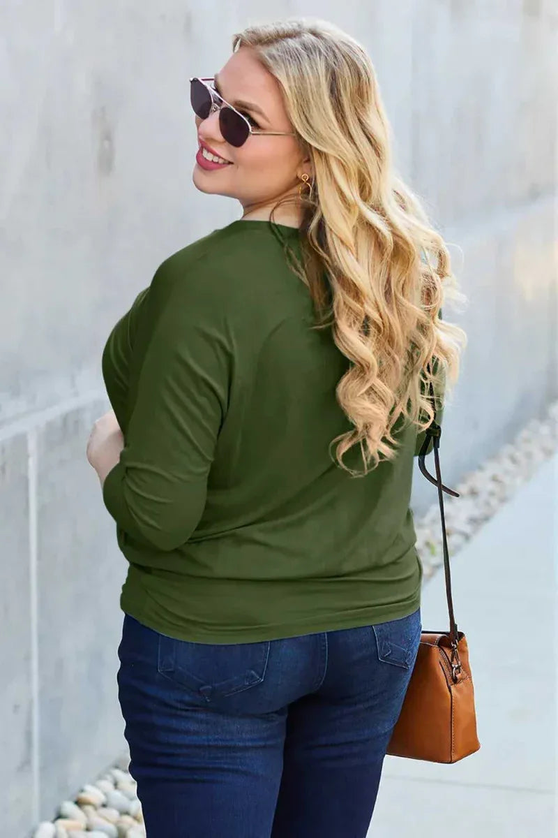 Basic Bae Full Size Round Neck Batwing Sleeve Top -- 