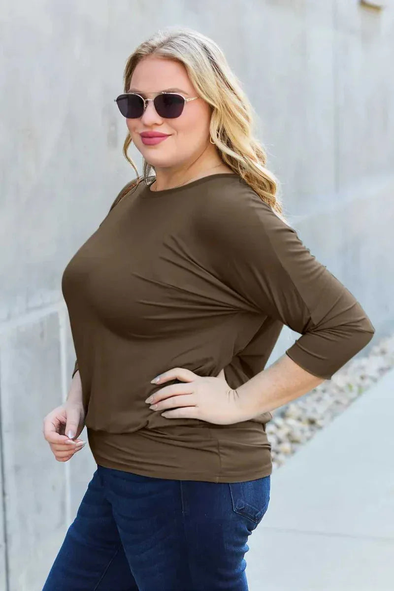 Basic Bae Full Size Round Neck Batwing Sleeve Top -- 