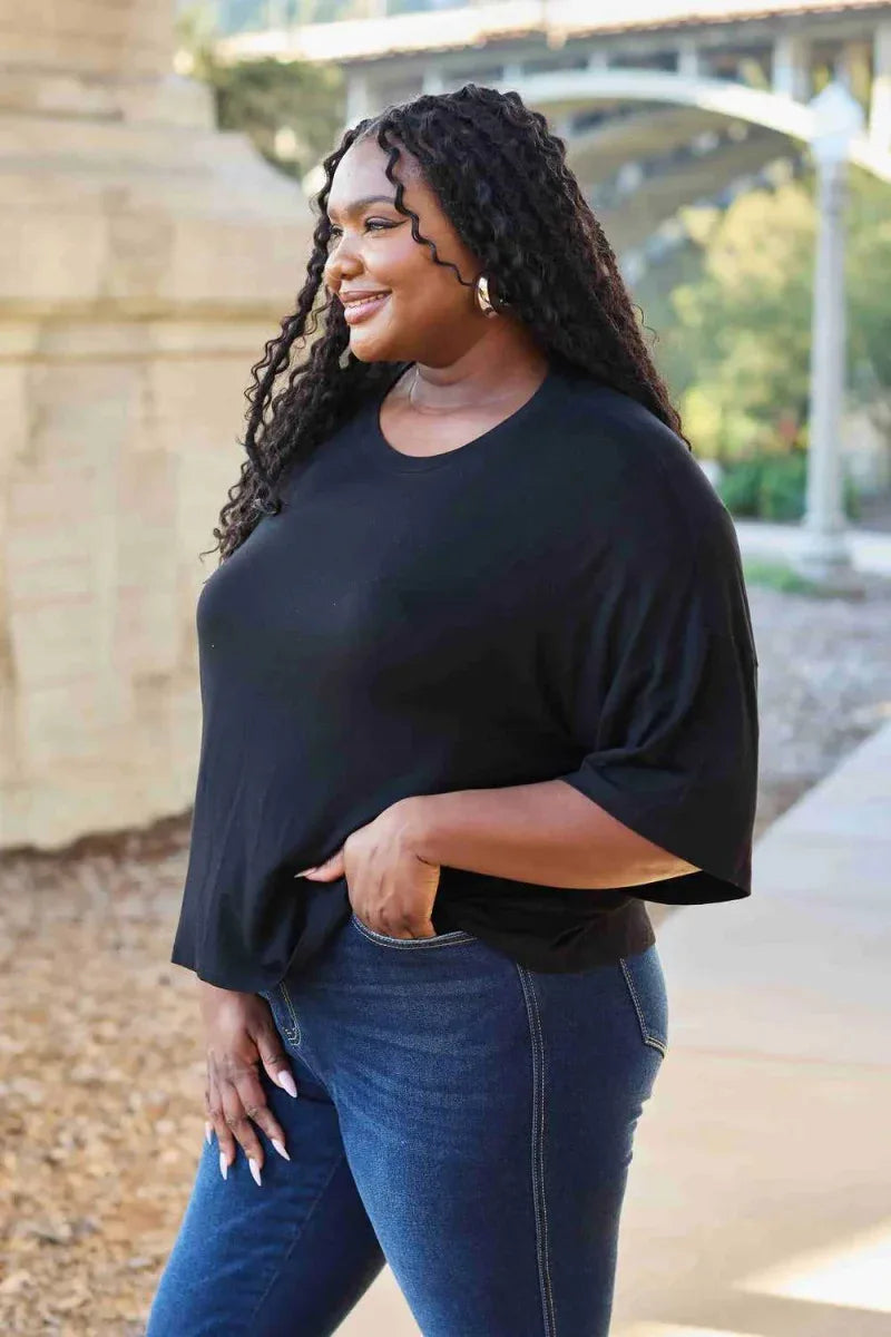 Basic Bae Full Size Round Neck Drop Shoulder T-Shirt -- 