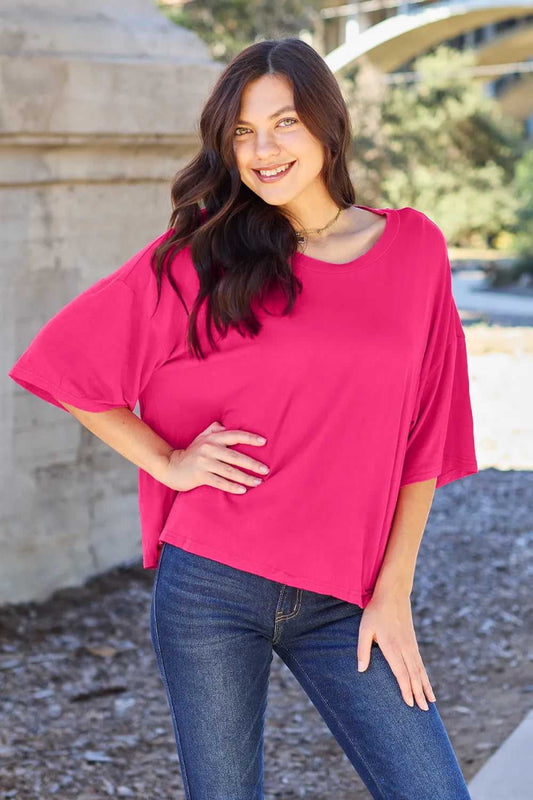 Basic Bae Full Size Round Neck Drop Shoulder T-Shirt - Hopeford Streams