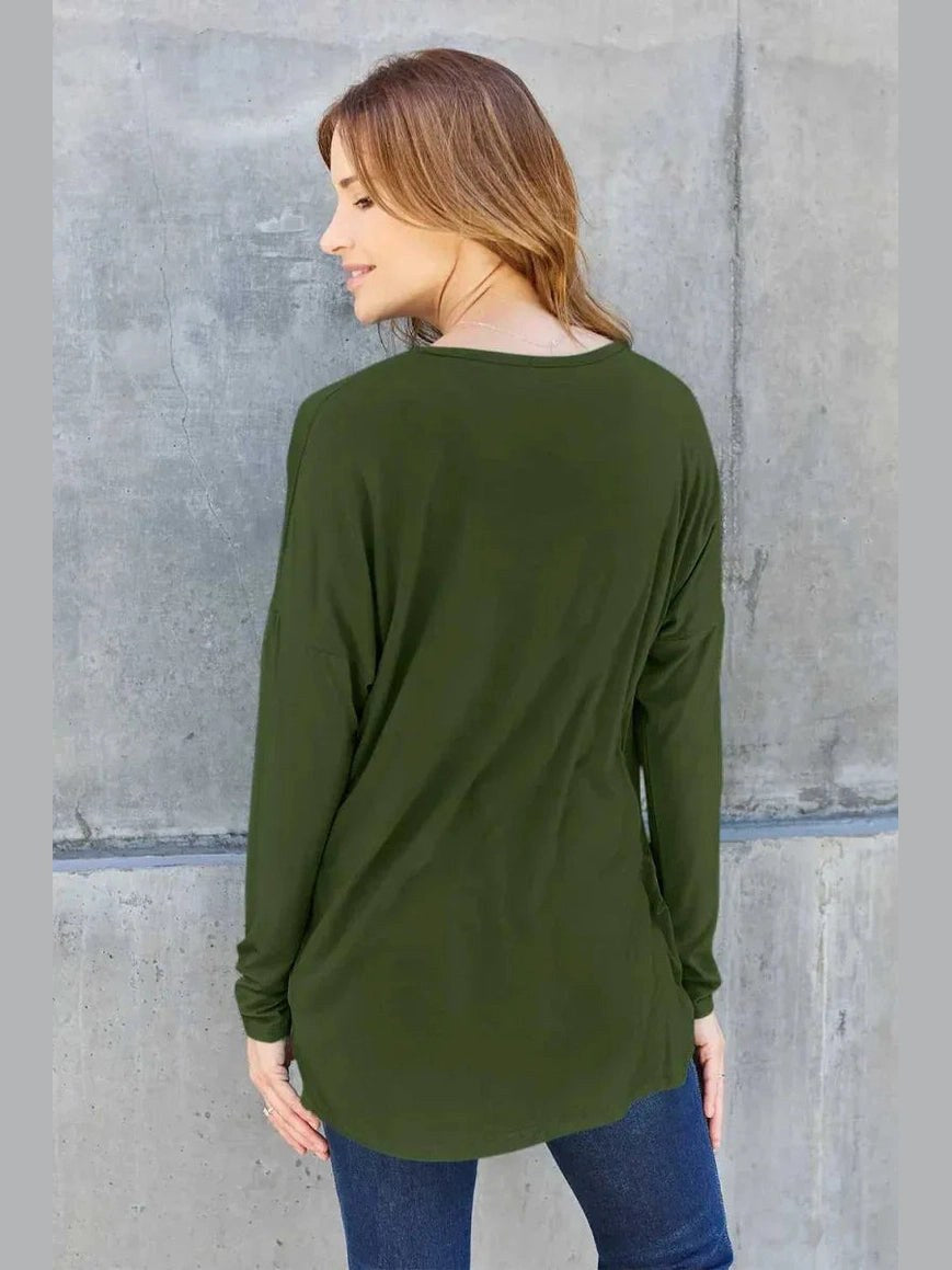 Basic Bae Full Size Round Neck Dropped Shoulder T-Shirt -- 