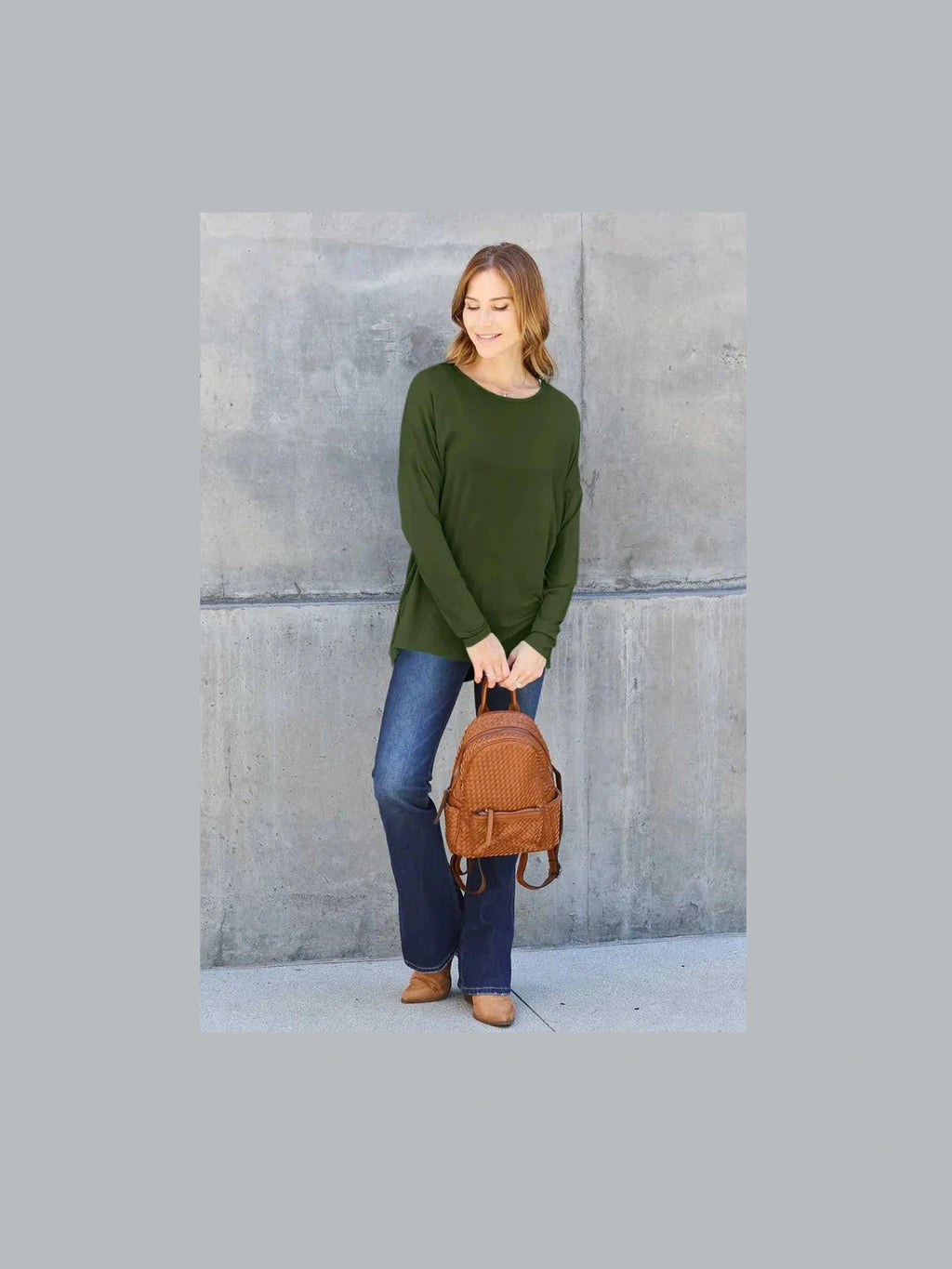 Basic Bae Full Size Round Neck Dropped Shoulder T-Shirt -- 