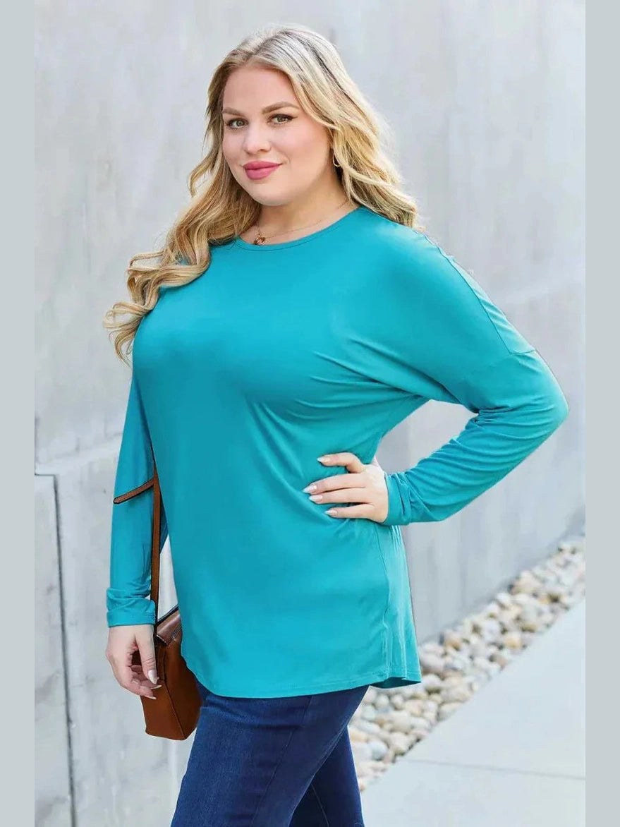 Basic Bae Full Size Round Neck Dropped Shoulder T-Shirt -- 