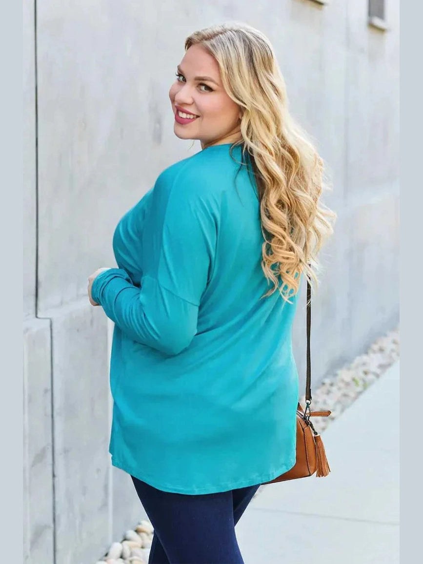 Basic Bae Full Size Round Neck Dropped Shoulder T-Shirt -- 