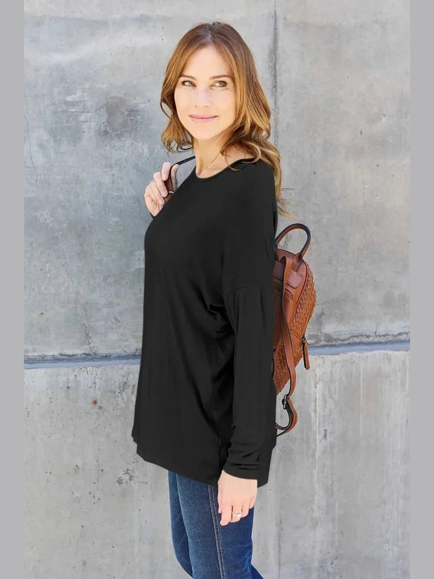 Basic Bae Full Size Round Neck Dropped Shoulder T-Shirt -- 